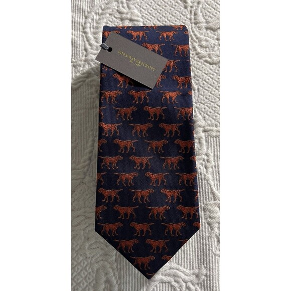 Ede & Ravenscroft Nov Lab Silk Necktie Handmade in England Dog Blue Orange NWT - Picture 11 of 11